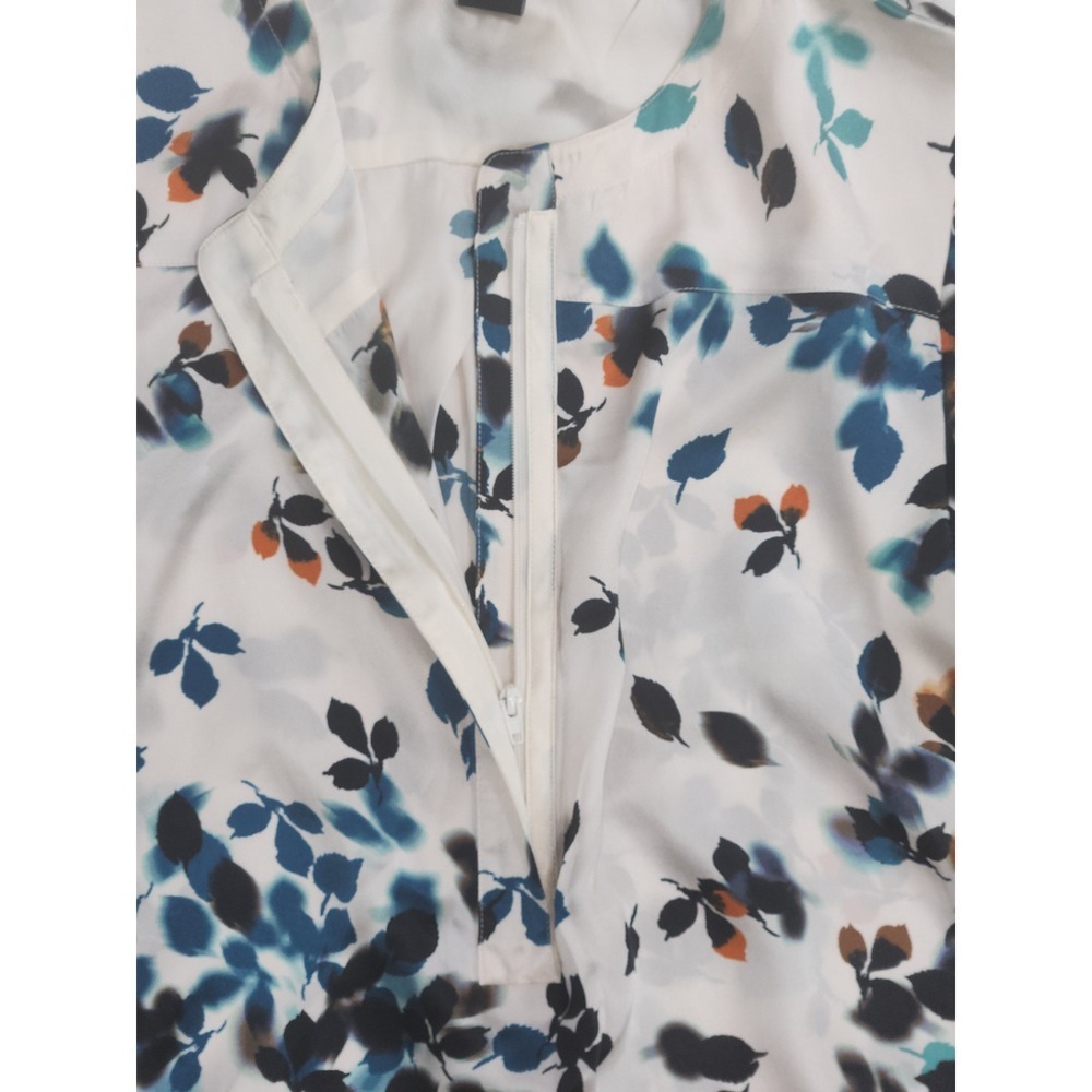 NEW 100% Silk Cream Artsy Blouse 12/Bust 38 Teal Black Long Sleeve Abstract Top - Picture 4 of 8